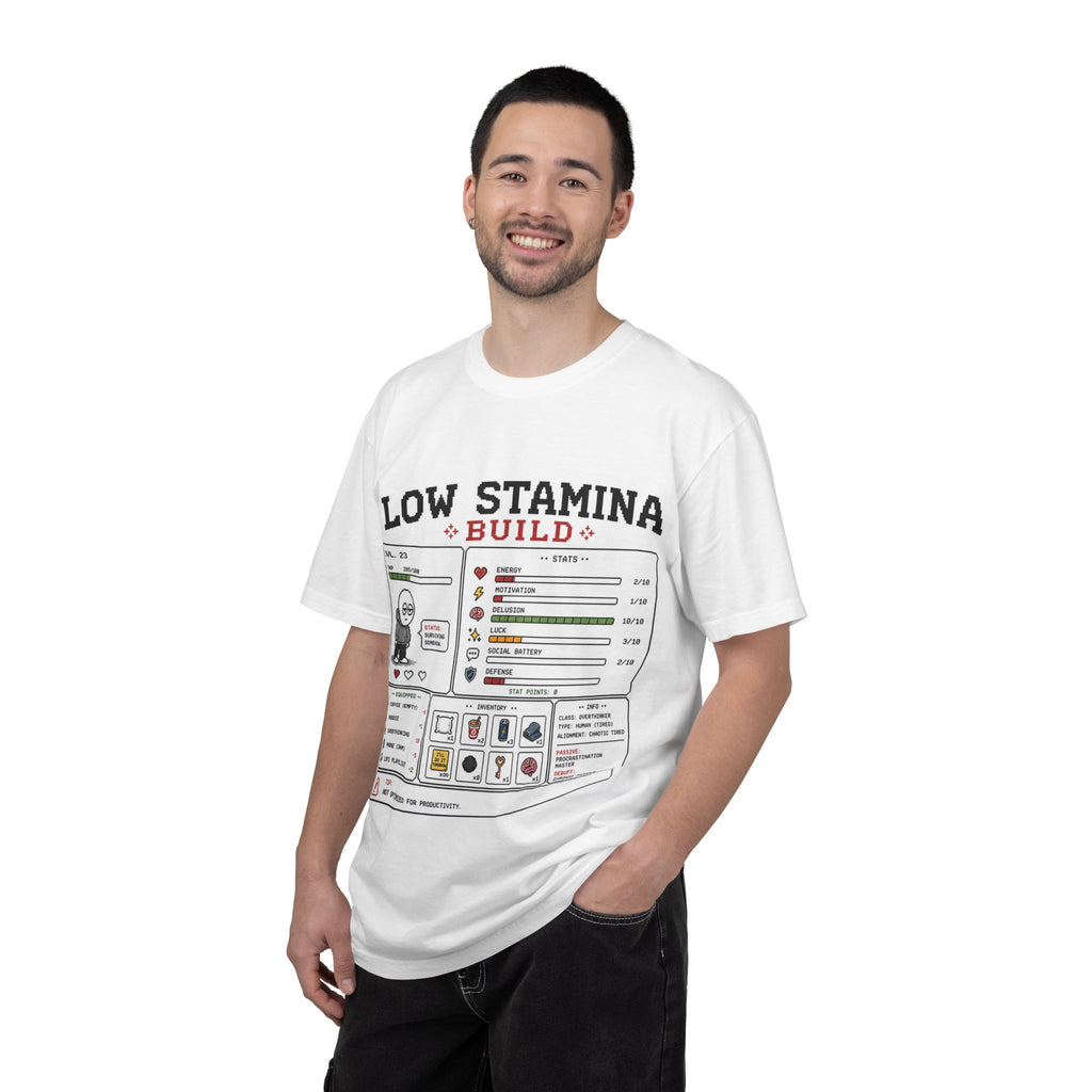 Low Stamina Build T-Shirt — Funny RPG Gamer Stats Tee