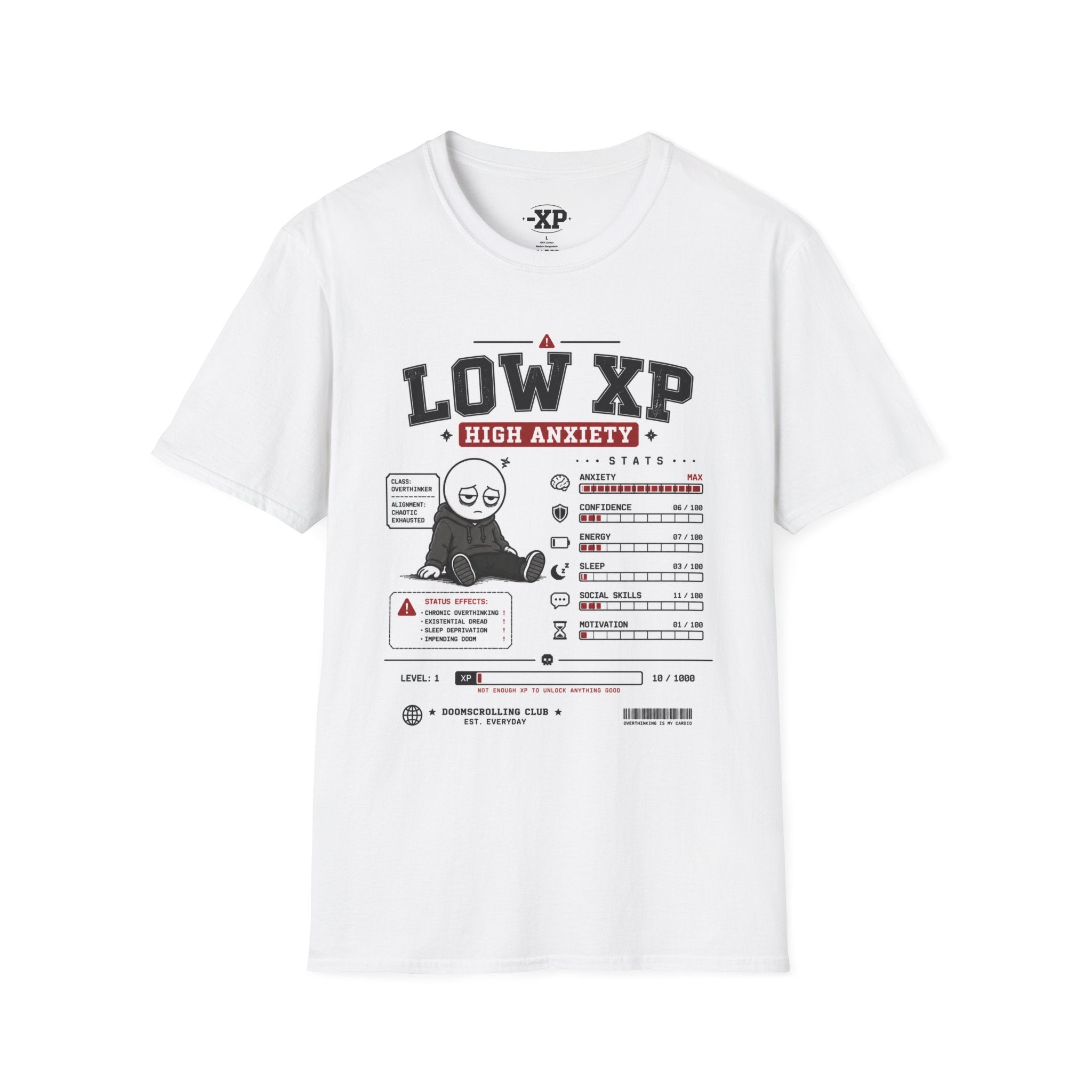 Low XP High Anxiety T‑Shirt — Gamer Anxiety Graphic Tee