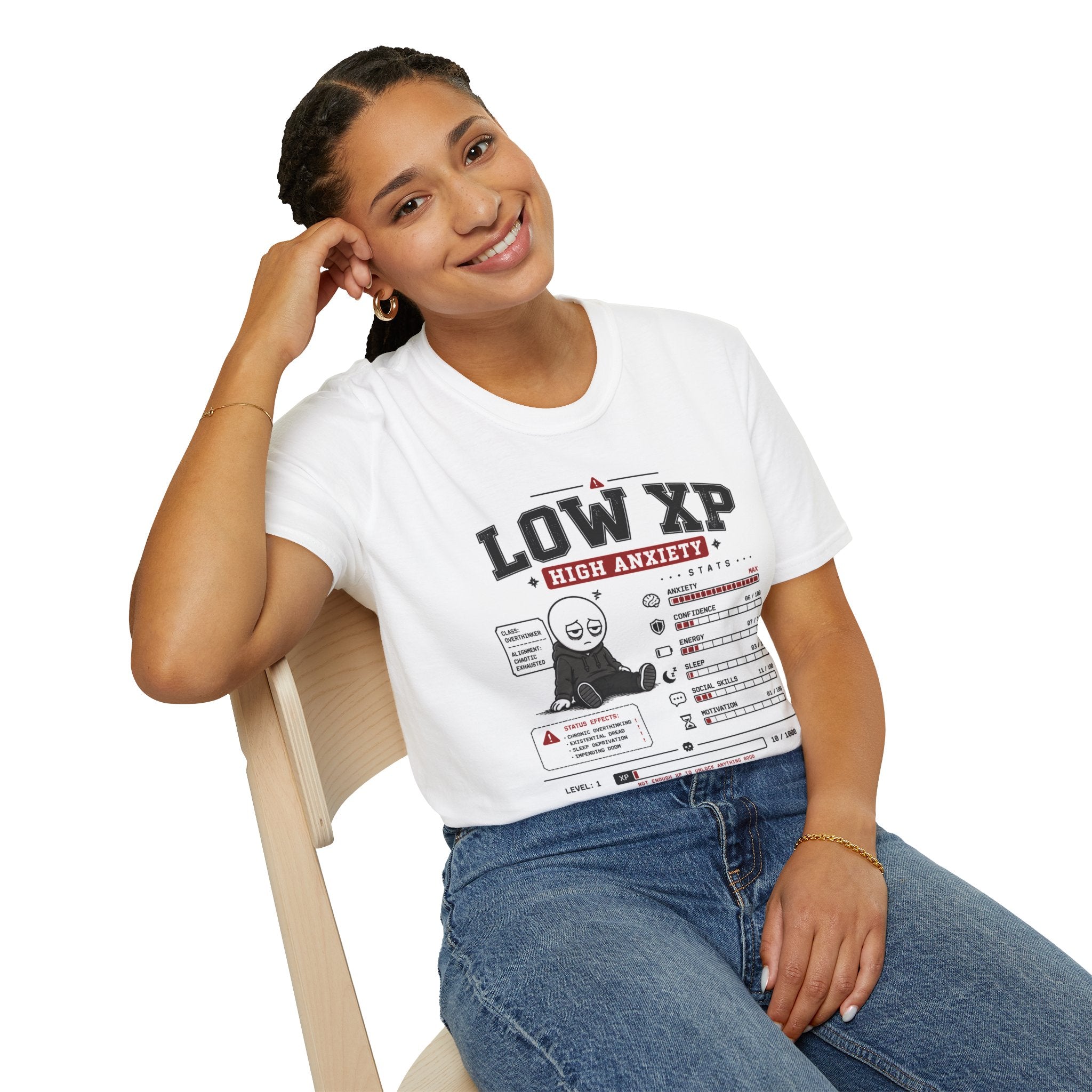 Low XP High Anxiety T‑Shirt — Gamer Anxiety Graphic Tee