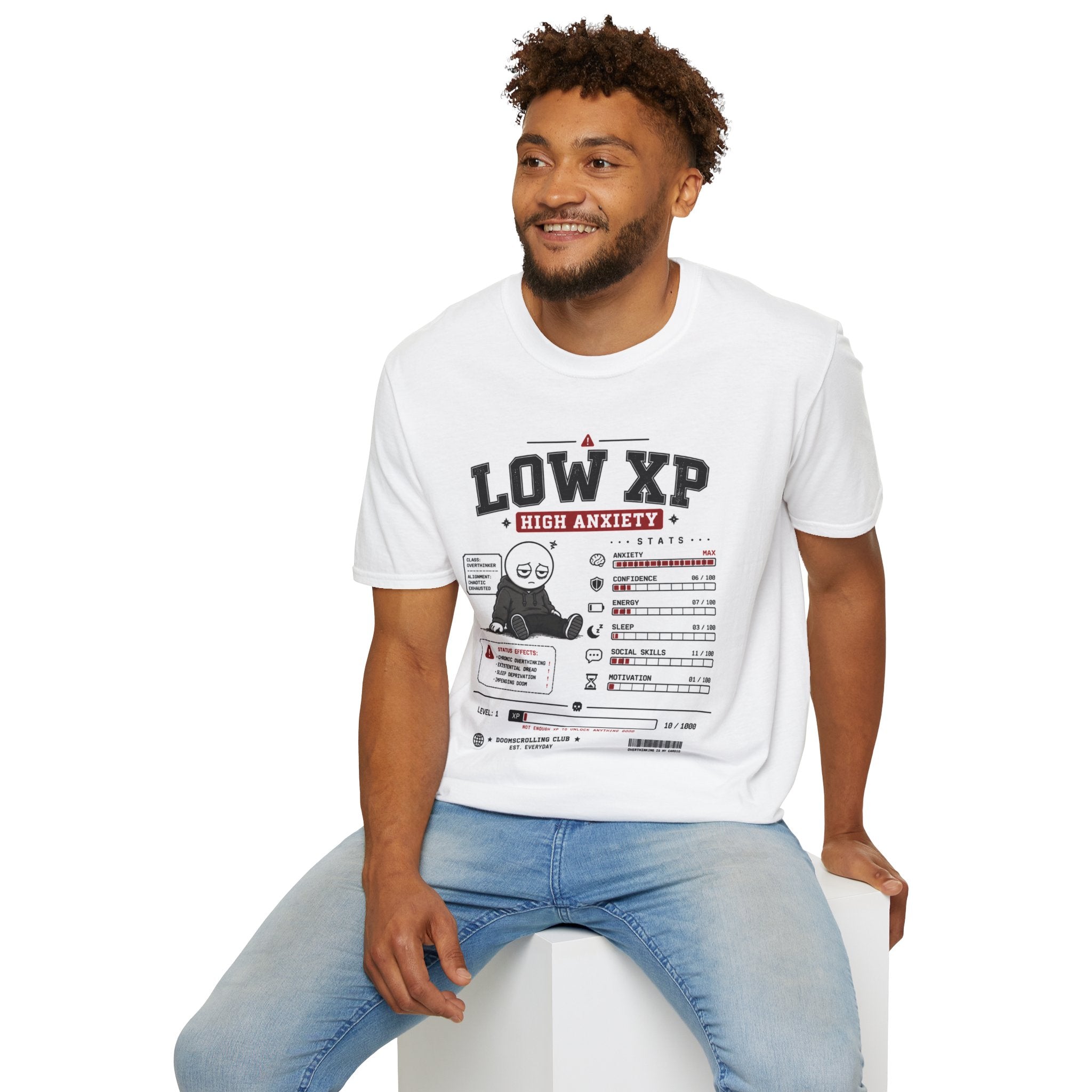 Low XP High Anxiety T‑Shirt — Gamer Anxiety Graphic Tee