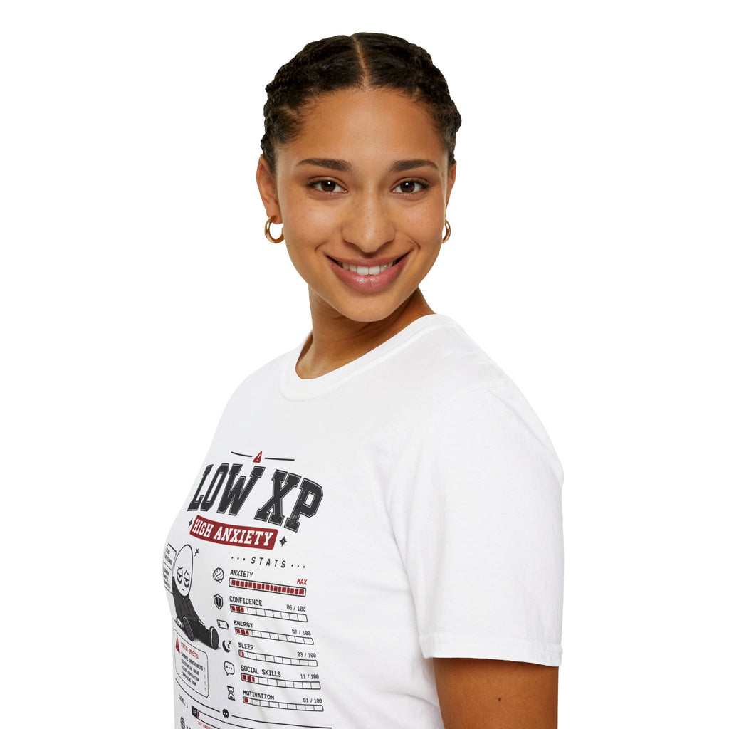 Low XP High Anxiety T‑Shirt — Gamer Anxiety Graphic Tee