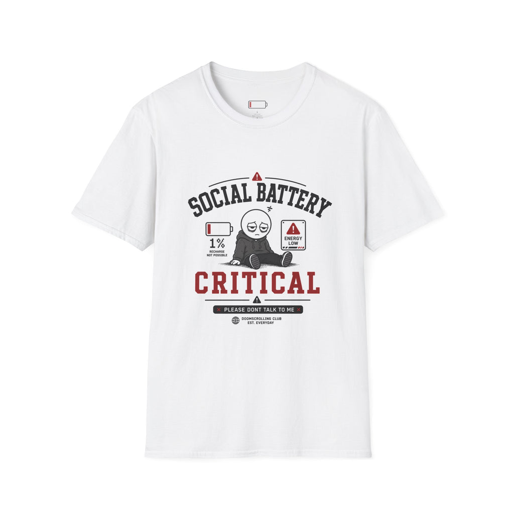 T-Shirt — “Social Battery Critical” Graphic Tee (1% Introvert Humor)