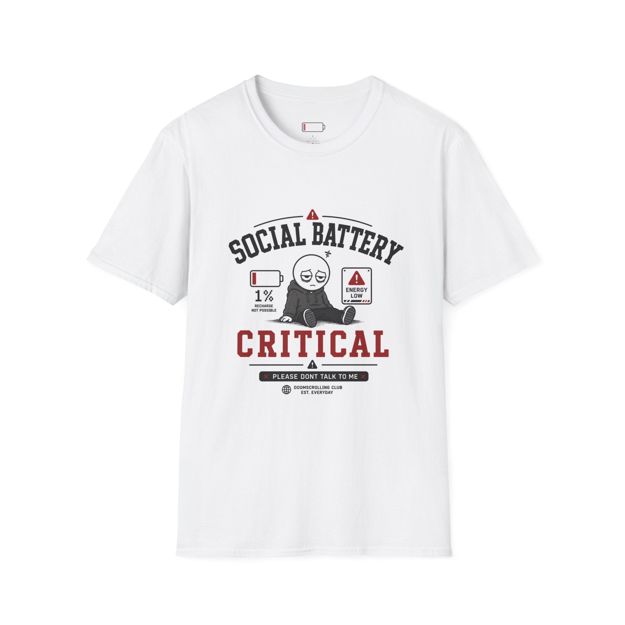 T-Shirt — “Social Battery Critical” Graphic Tee (1% Introvert Humor)
